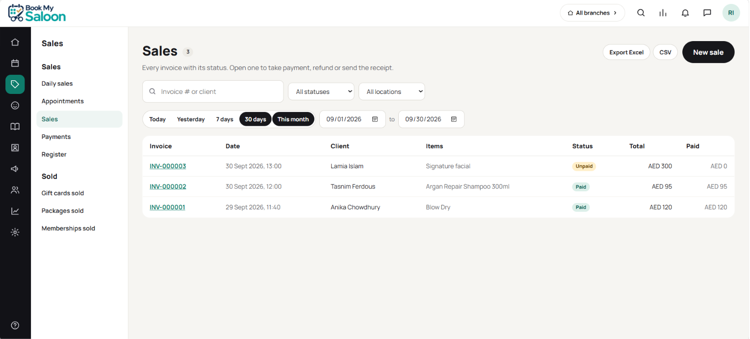 Sales & invoices